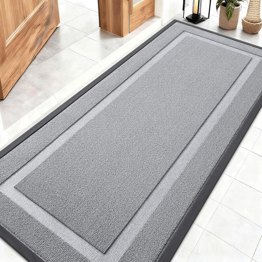 OLANLY Waterproof Front Door Mat - All-Season Indoor/Outdoor Doormat | Sturdy Natural Rubber, 59x23, Silver Gray