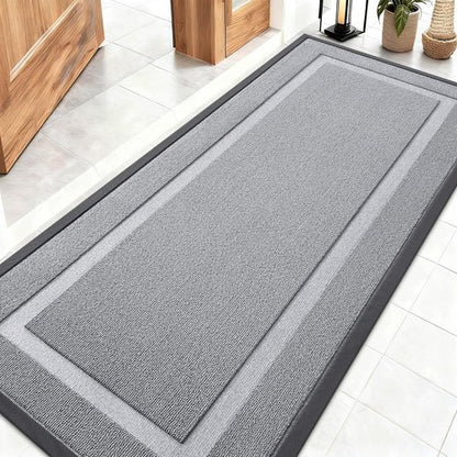 OLANLY Front Door Mat Indoor Outdoor Entrance, Waterproof All-Season, All-Weather Doormat, Sturdy Natural Rubber, Low Profile, Easy Clean Patio Porch Entryway Mat, 59x23, Silver Gray