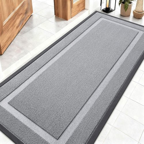 OLANLY Front Door Mat Indoor Outdoor Entrance, Waterproof All-Season, All-Weather Doormat, Sturdy Natural Rubber, Low Profile, Easy Clean Patio Porch Entryway Mat, 59x23, Silver Gray