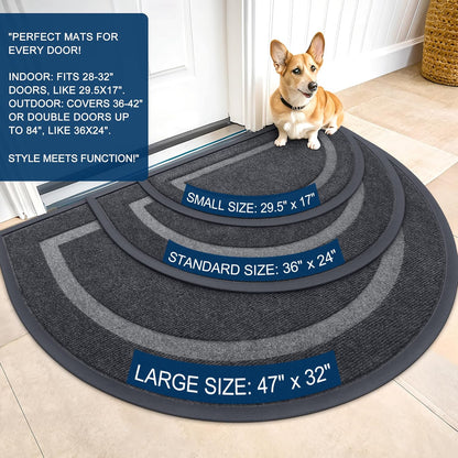 OLANLY Half Circle Door Mat - Waterproof All-Season Welcome Mat | Sturdy Natural Rubber, 59x23, Grey