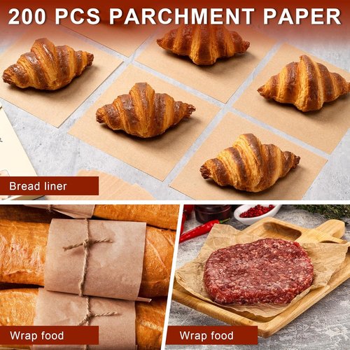 200Pcs Unbleached Parchment Paper Sheets - 6 x 6 Inches Non-Stick Baking & Cooking Essentials