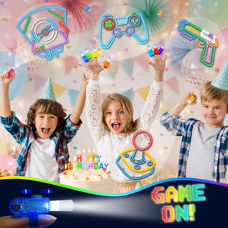 Video Game Themed 24 Pcs LED Finger Lights – 8 Designs, 3 Each (Variation: Video Game)