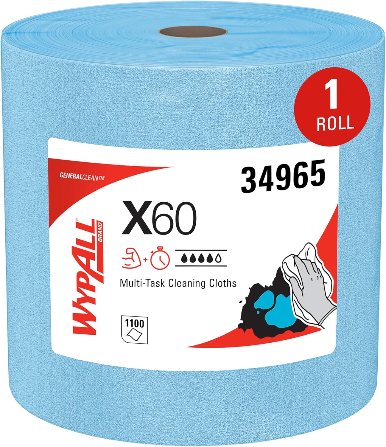 WypAll GeneralClean Jumbo Cleaning Wipes - Strong, Absorbent Cloths | Blue, 1 Roll of 1,100 Sheets
