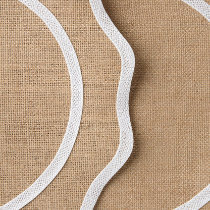 MARTHA STEWART Hessian Textured Wedge Border Placemats 6-Pack Set, 100% Natural Jute & Burlap, Woven Scallop Border Placemat, Natural/White, 15”x15” Round