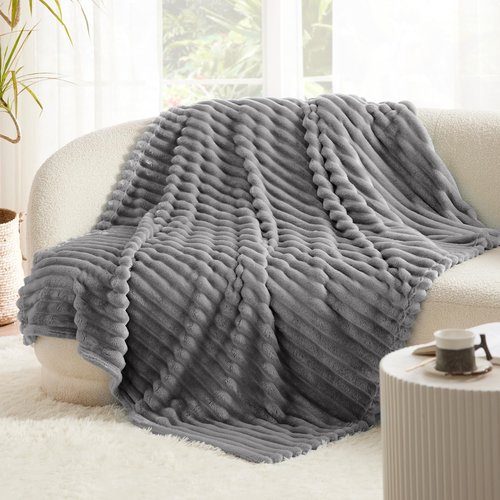 Bedsure GentleSoft Frost Gray Fleece Blanket for Couch - Cozy Soft Blankets for Women, Cute Small Throws for Girls, 50x60 Inches
