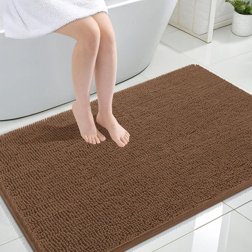 OLANLY Bathroom Rugs 47x32, Extra Soft Absorbent Chenille Bath Rugs, Rubber Backing Quick Dry, Machine Washable Bath Mats for Bathroom Floor, Tub and Shower, Home Decor Accessories, Mocha