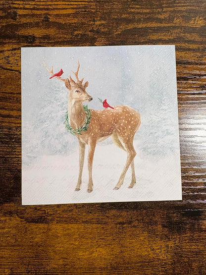 IHR Deer in Snow 5" x 5" 3-Ply Cocktail Napkins, 20-Count – Blue Christmas Table Decor