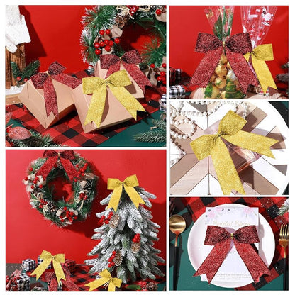 Sumind 36 Pcs Red Gold Glitter Christmas Tree Bows 5 x 4 Inch – Variation Red, Gold+