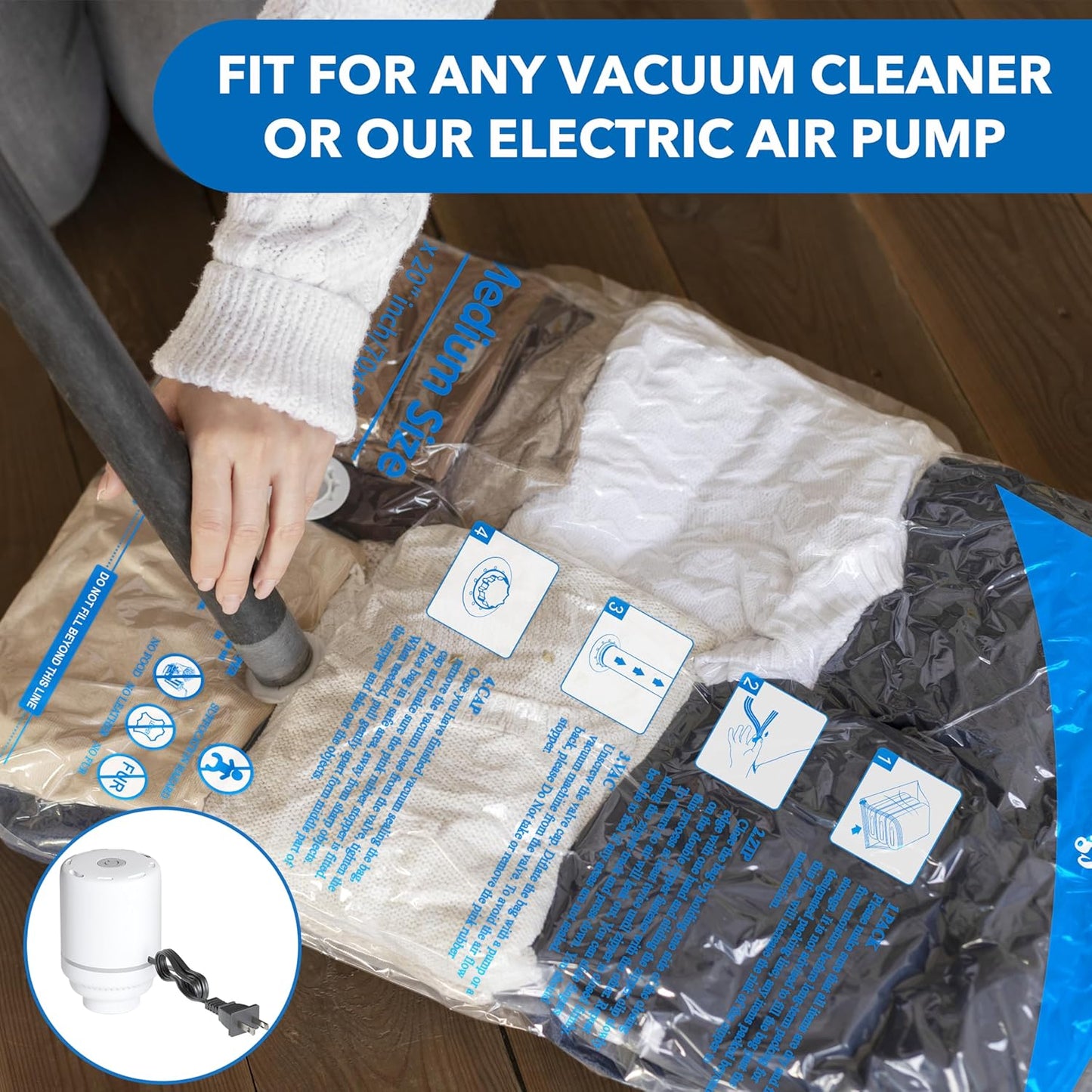 Skiennix Vacuum Seal Bags - Space-Saving Storage for Clothing & Bedding | 24 Pack with Electric Pump