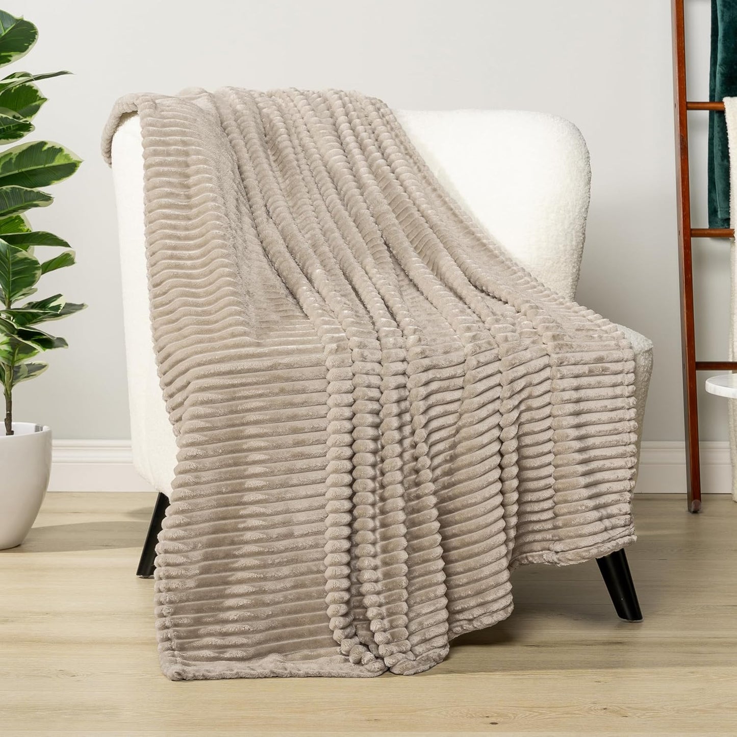 PAVILIA Cozy Fleece Bed Blanket King - Super Soft Plush Luxury Flannel Throw | Warm Ribbed Microfiber (Taupe Tan, 90x108 Inches)