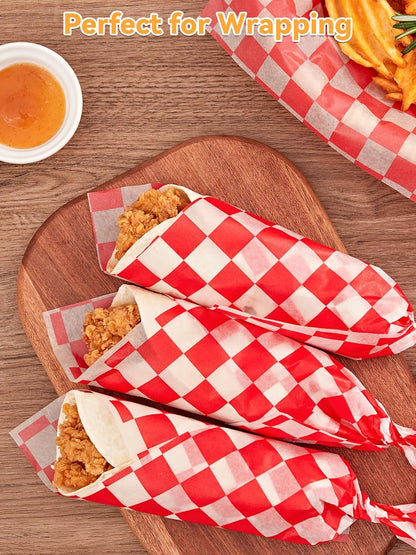 SMARTAKE 12 x 12 Inches Wax Paper - 250 Pcs Non-Stick Hamburger Patty Paper | Red Plaid Sandwich Separators