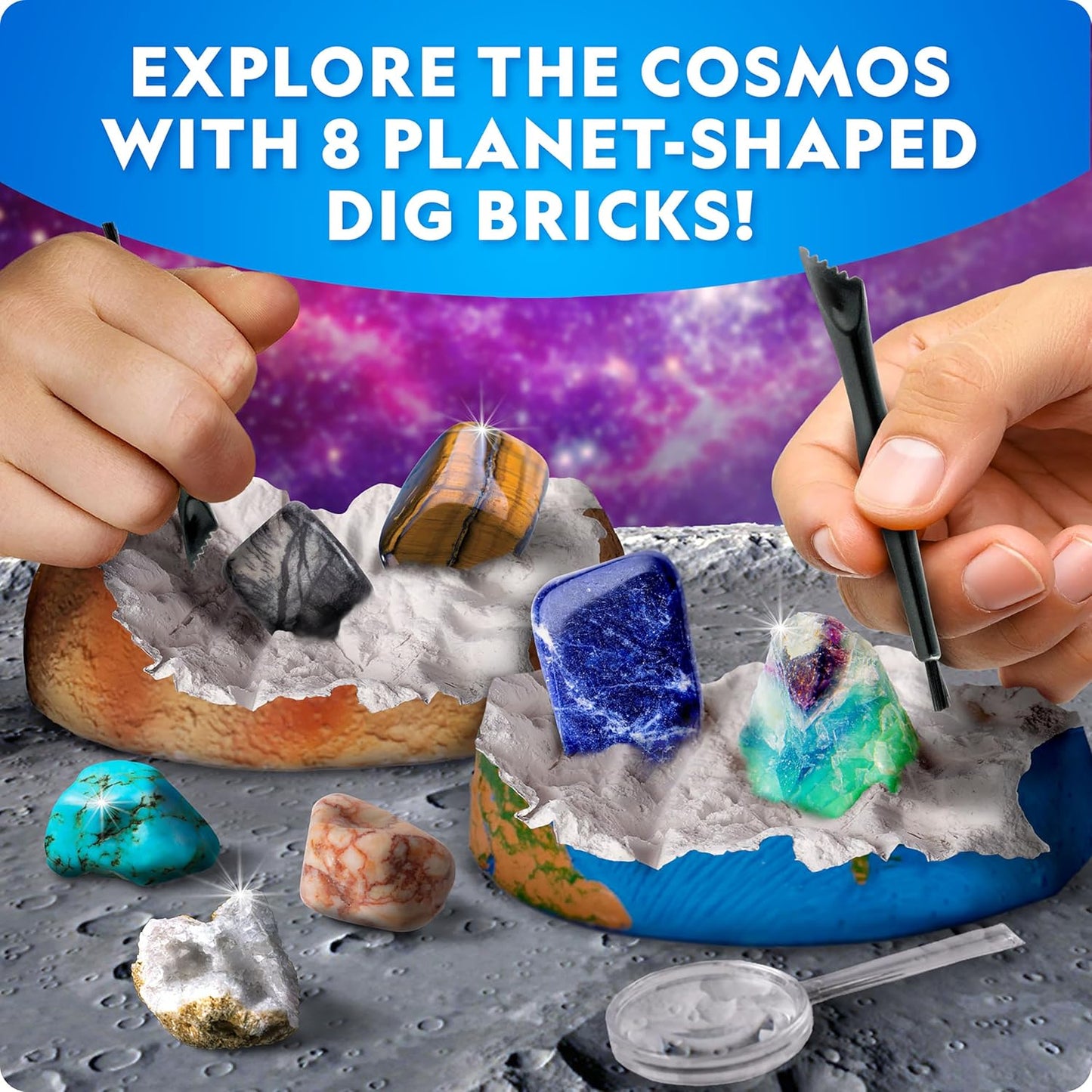 National Geographic Ultimate Space Gemstone Dig Kit - 8 Planet-Shaped Bricks with 16 Real Gems for Kids