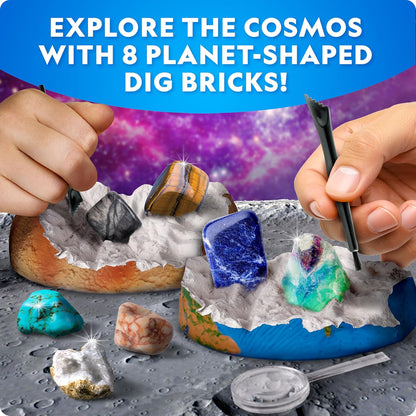 National Geographic Ultimate Space Gemstone Dig Kit - 8 Planet-Shaped Bricks with 16 Real Gems for Kids