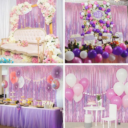 Crosize Laser Pink Foil Fringe Backdrop Curtain - 7 Pack | Perfect for Birthday Parties & Photo Booths