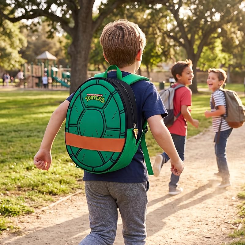 TMNT Kids Backpack – Novelty Green Turtle Shell, Adjustable Straps