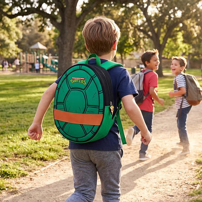 TMNT Kids Backpack – Novelty Green Turtle Shell, Adjustable Straps