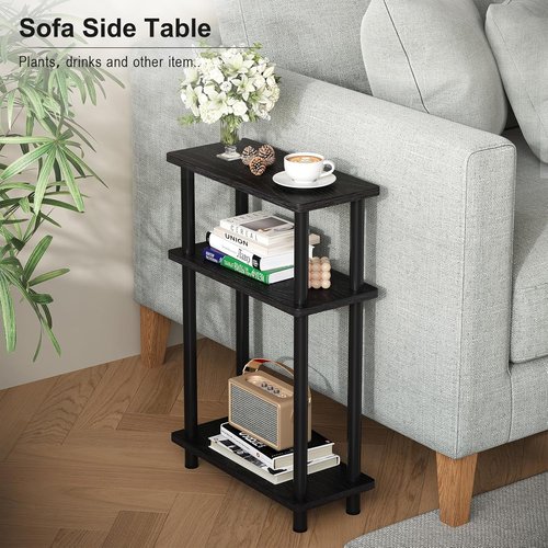 Apicizon Small Narrow Side Table - 3-Tier Slim End Table with Storage Shelf | Black for Small Spaces