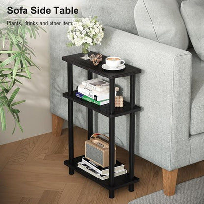 Apicizon Small Narrow Side Table - 3-Tier Slim End Table with Storage Shelf | Black for Small Spaces
