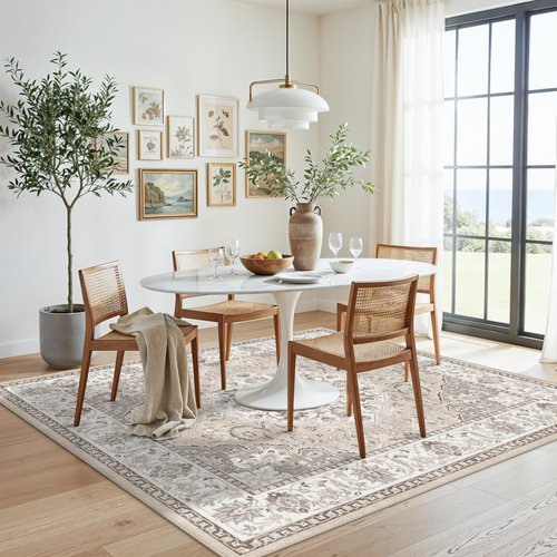 6ft Square Living Room Area Rug: Washable Oriental 6x6 Rugs for Bedroom Dining Room Non-Slip Entryway Kitchen Nursery CarpetWater Resistant Light Weight Floor Mat for Bathroom Laundry Room(6x6,Beige)