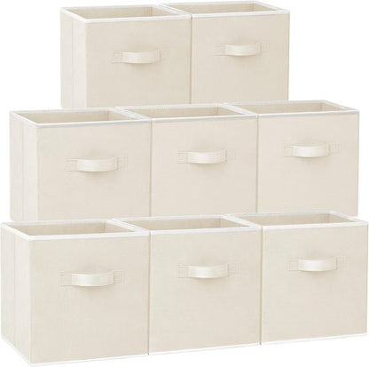Criusia Storage Cubes - 11-Inch Heavy-Duty Fabric Organizers | 8-Pack Collapsible Bins for Clothes, Toys & Blankets - Beige