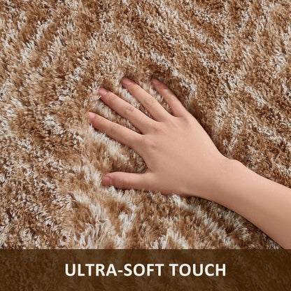 Ophanie Brown & White Diamond Striped Area Rug - Fluffy Shag 5x7 for Living Room & Bedroom Decor