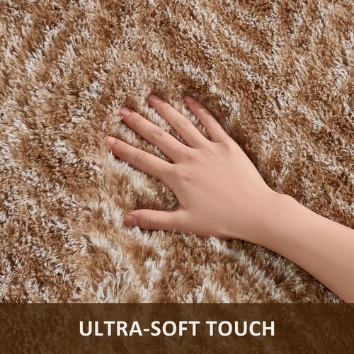 Ophanie Brown and White Diamond Striped Rugs for Living Room 6x9, Fluffy Shag Large Fuzzy Plush Soft Carpets, Shaggy Rugs for Bedroom, Carpet for Kids Boys Girls Dorm Nursery Home Decor Aesthetic