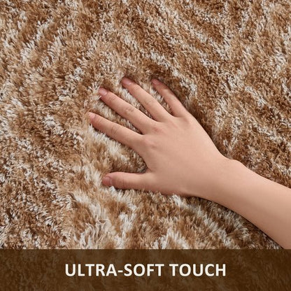 Ophanie Brown and White Diamond Striped Rugs for Living Room 6x9, Fluffy Shag Large Fuzzy Plush Soft Carpets, Shaggy Rugs for Bedroom, Carpet for Kids Boys Girls Dorm Nursery Home Decor Aesthetic