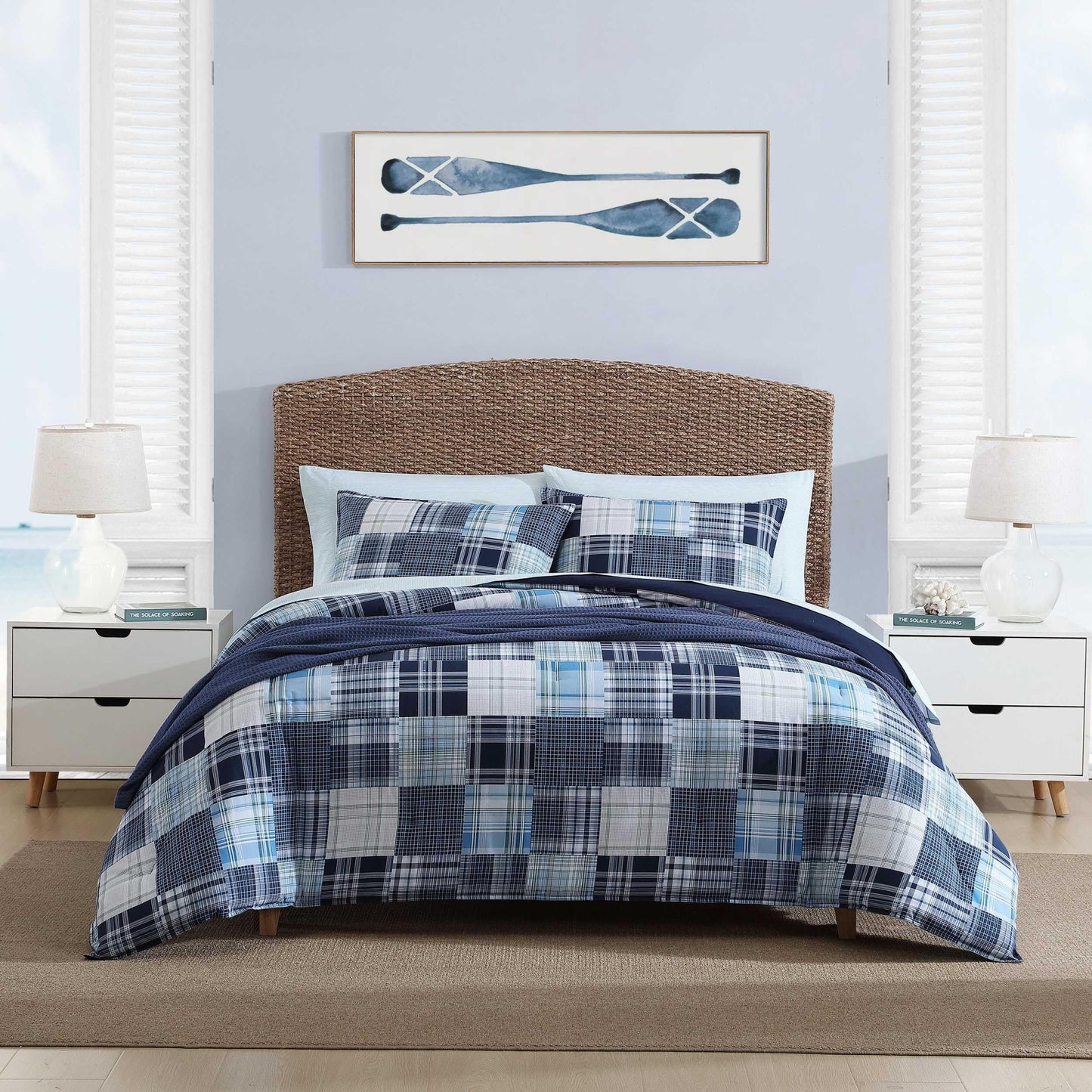 Nautica - Full Comforter Set, Soft Cotton Bedding with Matching Shams, Patchwork Inspired Home Decor (Mason Blue, Full/Queen)