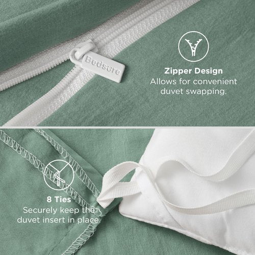 Bedsure Sage Green Duvet Cover King Size - 3 Pieces Prewashed Cotton-Like Polyester Extra Soft Bedding Set, Includes 1 Duvet Cover 104x90 Inches with Zipper Closure & 2 Pillow Shams, No Comforter