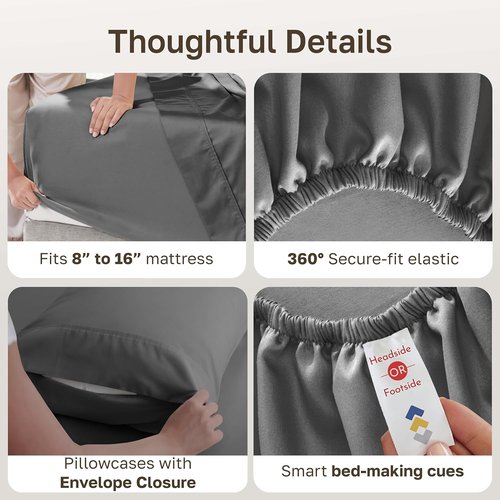 California Design Den Queen Size Sheet Set - 6-Pc 400 Thread Count 100% Cotton, Deep Pocket - Grey