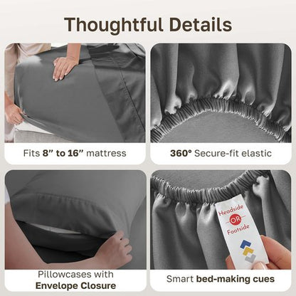 California Design Den Queen Size Sheet Set - 6-Pc 400 Thread Count 100% Cotton, Deep Pocket - Grey