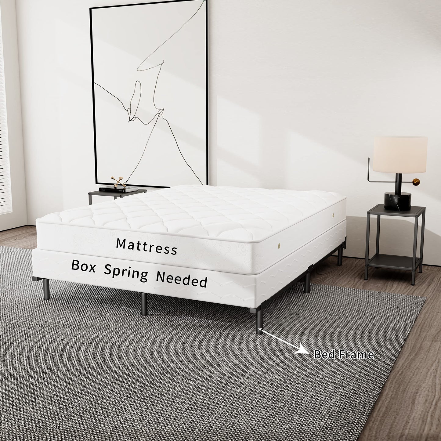 NEW JETO Metal Bed Frame,Sturdy Platform,Heavy Duty Sturdy Bed Frame Black King,9 Legs Support,Easy to Assemble,Without Taking Up Space and Easy to Move