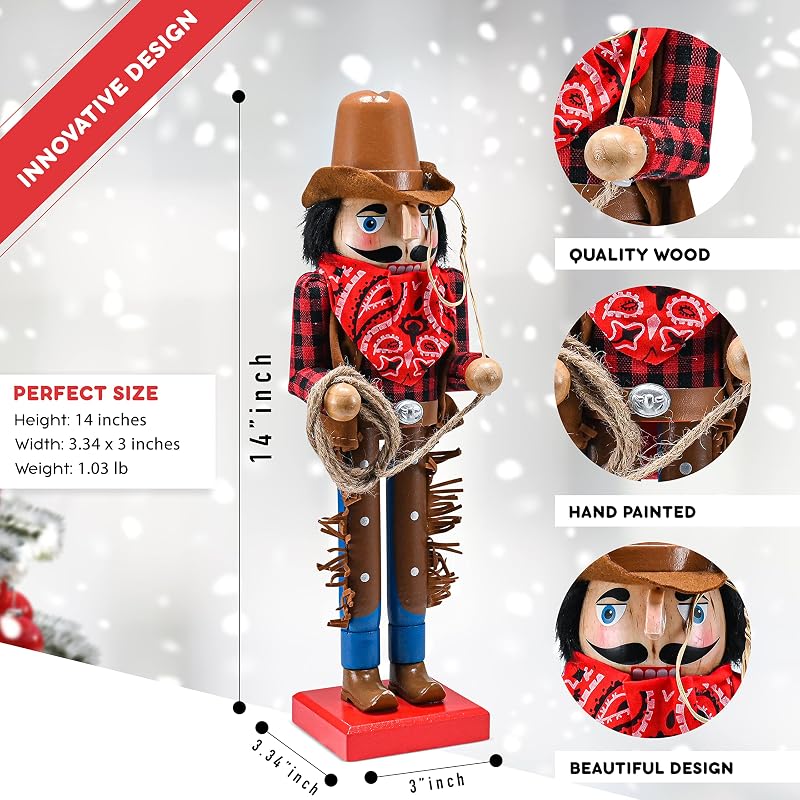 Christmas Western Cowboy Nutcracker – 14" Wooden Lever Nutcracker Decoration