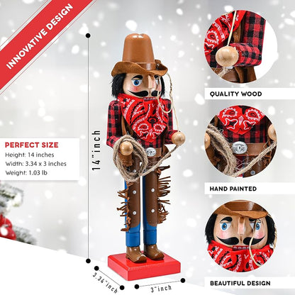 Christmas Western Cowboy Nutcracker – 14" Wooden Lever Nutcracker Decoration
