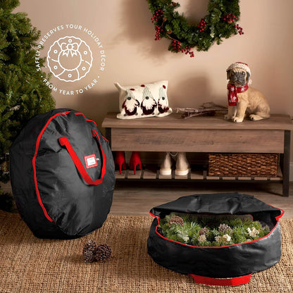 ZOBER Oxford Christmas Wreath Storage Container - 48 Inch Waterproof Wreath Bag with Dual Zippers & Durable Handles - Black