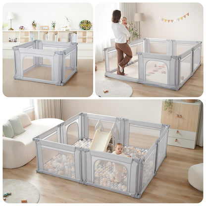 Sweeby Baby Playpen - Foldable Indoor/Outdoor Playpen with Gate | Large 59"x59" Grey Play Yard