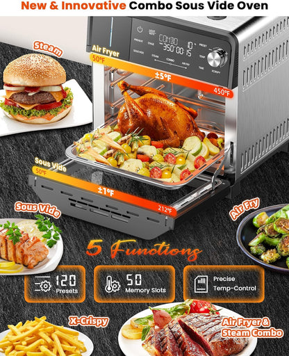 Nuwave Combi Steam Oven - Non-Toxic Stainless Steel Multi-Cooker with Air Fry & Sous Vide | 16 Quarts, 120 Presets