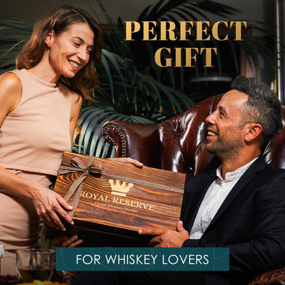 Whiskey Decanter Set by Royal Reserve – Whiskey Gift Set - Twisted Bourbon Decanter 34 oz 1000 ml with Glasses, Whiskey Stones, Coasters, Tongs – Whiskey Gifts for Men, Husband, Dad Christmas