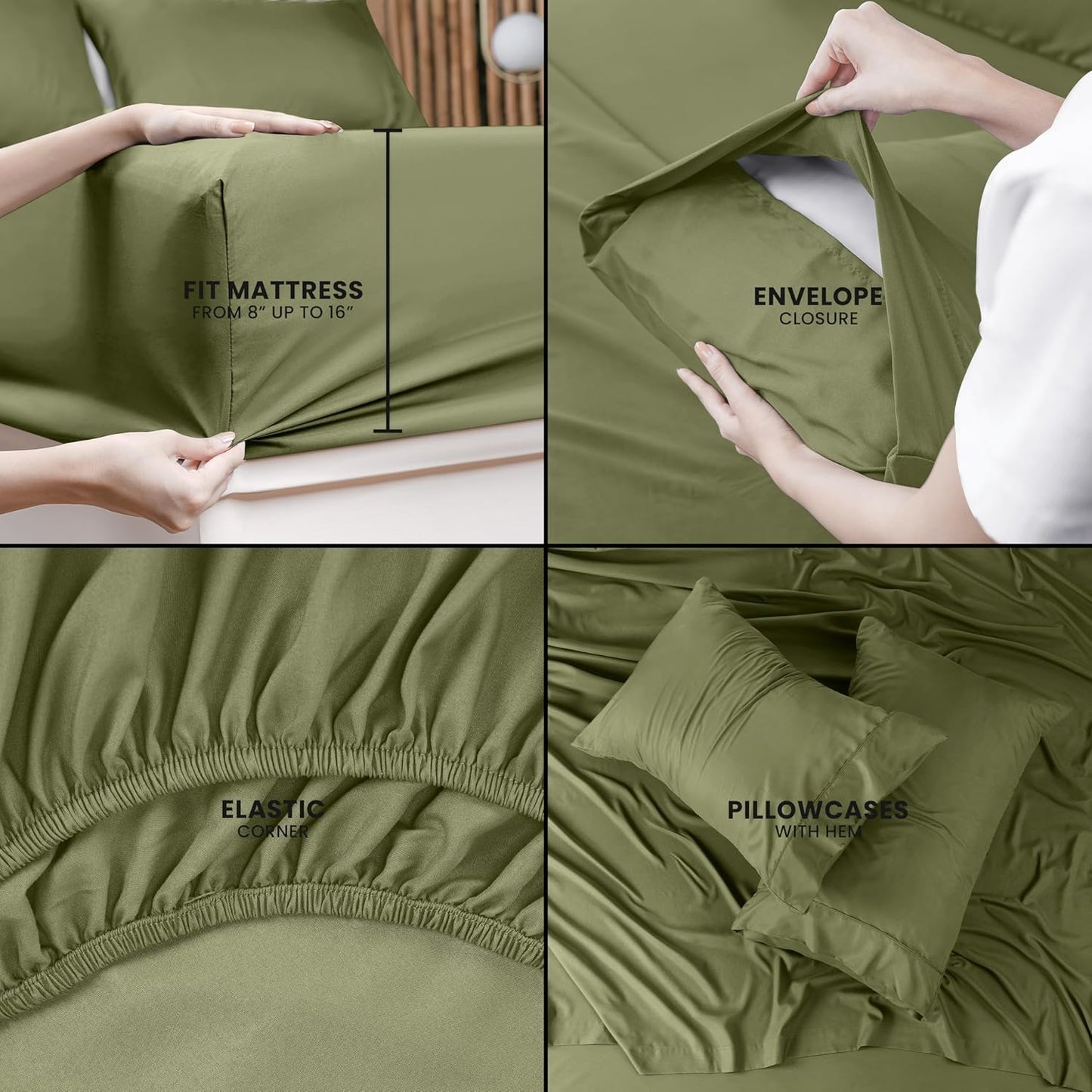 Utopia Bedding Queen Size Sheet Set - Soft & Breathable Microfiber, 4-Piece in Olive | Oeko-Tex Certified