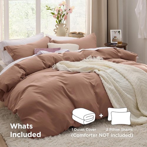 Bedsure Mocha Mousse Duvet Cover Set - Extra Soft Full Size Bedding, 3 Pieces with Zipper Closure & Pillow Shams