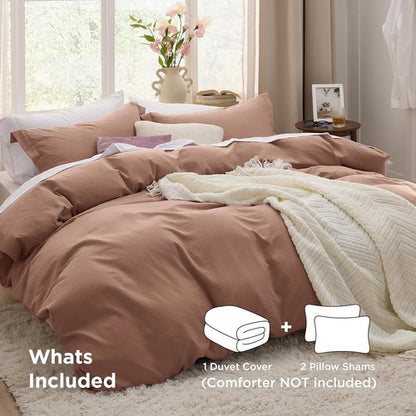 Bedsure Mocha Mousse Duvet Cover Set - Extra Soft Full Size Bedding, 3 Pieces with Zipper Closure & Pillow Shams