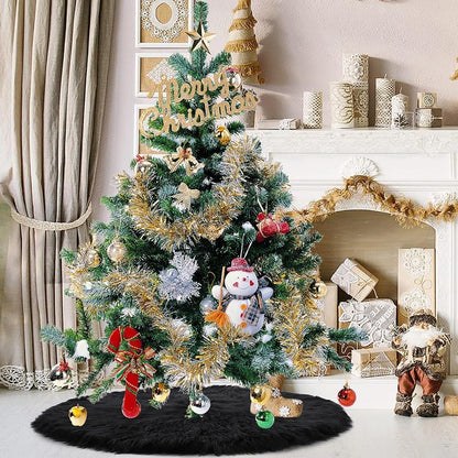 Parttely 36inch Black Wool Fur Christmas Tree Skirt - Thick Plush Holiday Decoration