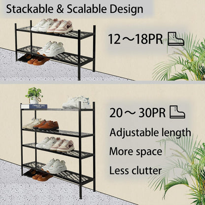 Skiennix Expandable Shoe Rack - 2-Tier Metal Organizer for 12-18 Pairs | Black, 45.6 Inches