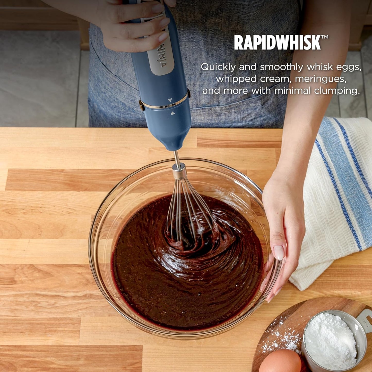 Ninja Immersion Blender - 4-Speed Hand Stick Blender with SplatterShield & PanProtect | Deep Navy, 4-Cup Vessel