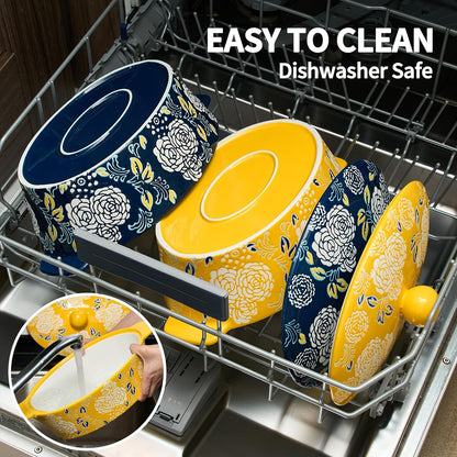 Skiennix Ceramic Casserole Dish With Lid - Versatile Oval Baking Pan for Lasagna & Bread - Yellow