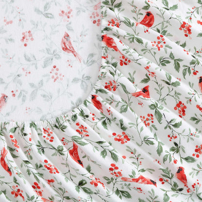 Laura Ashley - King Sheets, Breathable Cotton Flannel Bedding with Deep Pockets, Brushed for Extra Softness & Comfort, Oeko-Tex Certified (Jolly Cardinals Green, King)