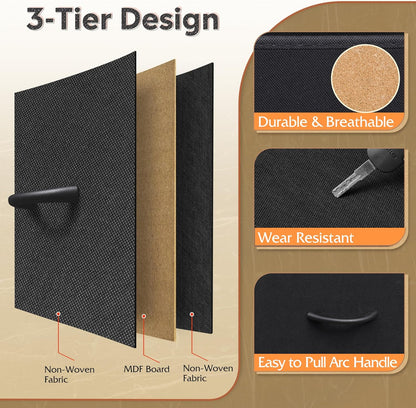 WLIVE Dresser - Tall Chest Organizer with 10 Fabric Drawers & Wooden Top - Black Storage Unit for Bedroom