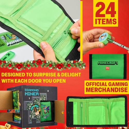 **Minecraft Advent Calendar 2025 - 24 Fun Items Including Keychains, Pens & Notebooks - Perfect Gamer Xmas Gift**