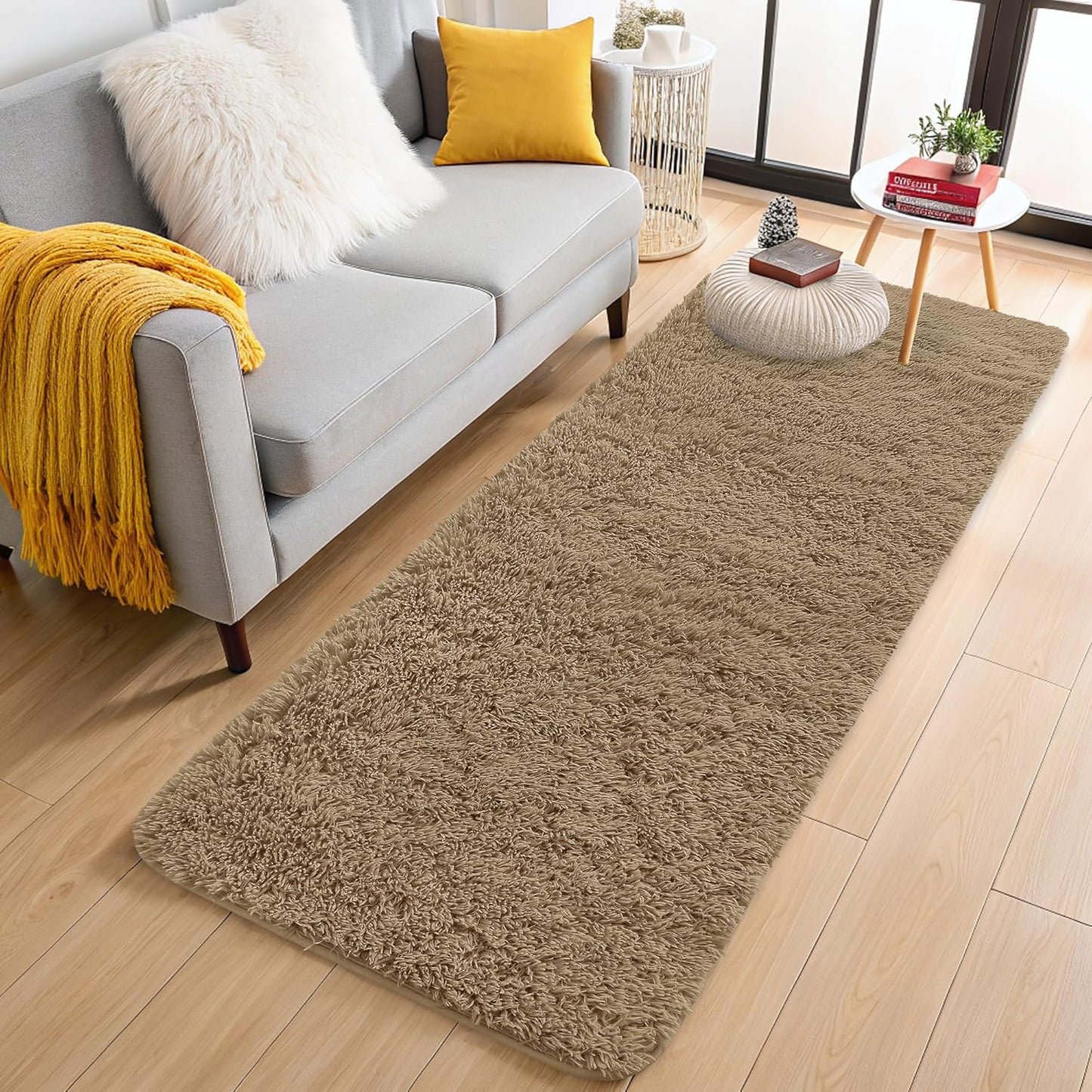 OLANLY Machine Washable 2x6 Runner Rug - Soft Fluffy Shaggy Design for Bedroom & Hallway | Taupe Indoor Carpet