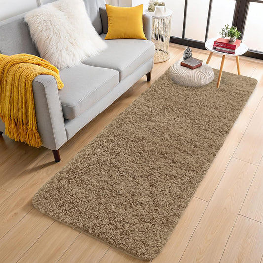 OLANLY Machine Washable 2x6 Runner Rug - Soft Fluffy Shaggy Design for Bedroom & Hallway | Taupe Indoor Carpet